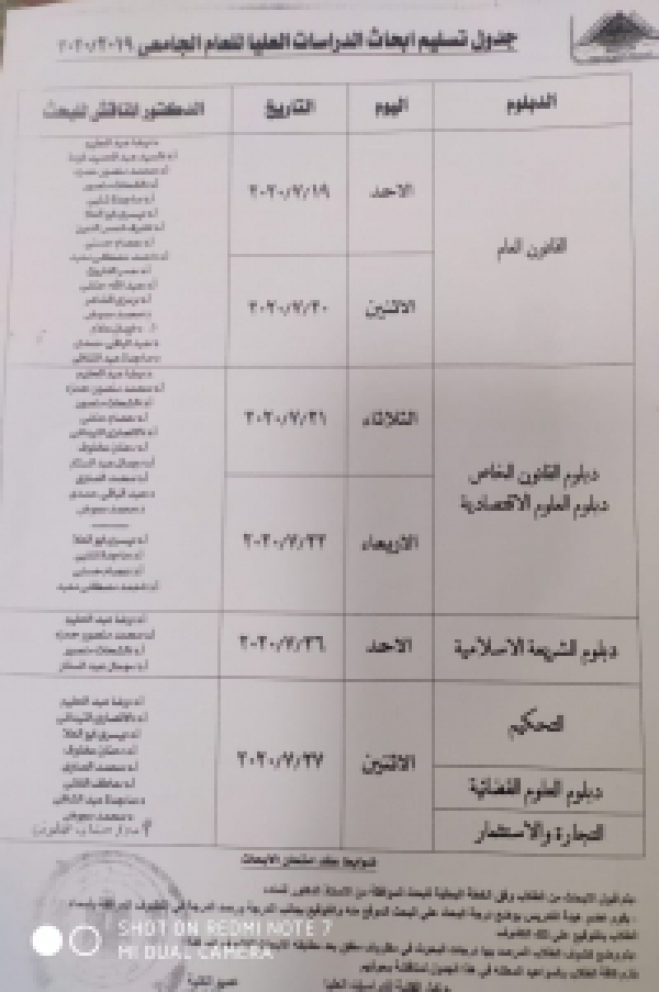 The schedule of post-graduate studies researches of the academic year 2019-2020